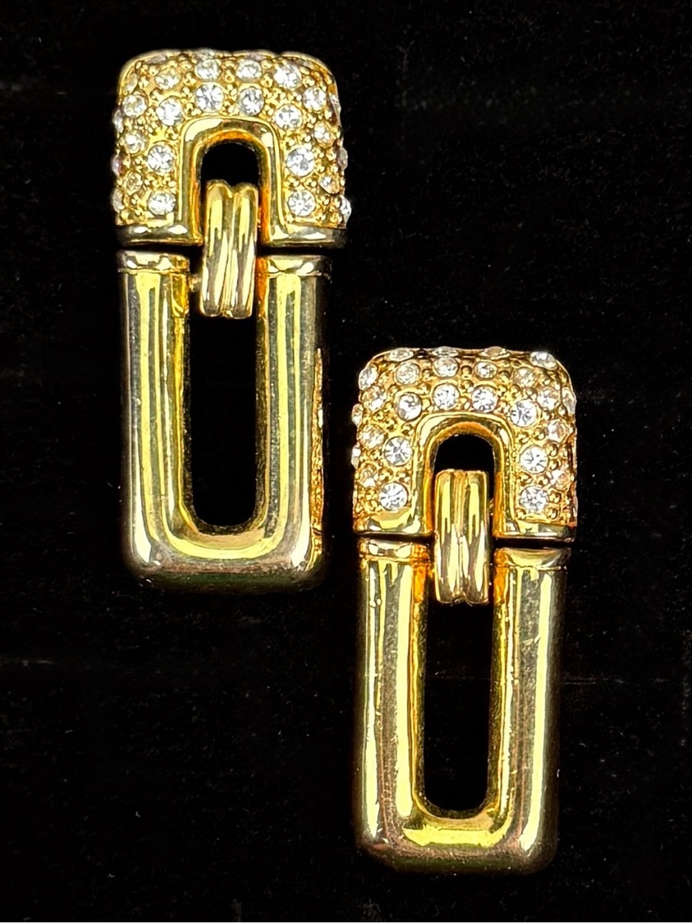 Vintage Goldtone Crystal Hinged Drop Pierced Earrings